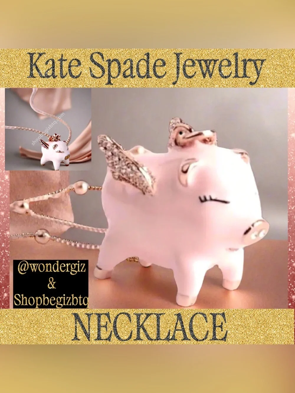 Authentic Kate Spade Cute Necklace Drop Flying Pig Lever Back Pink & Rose Gold